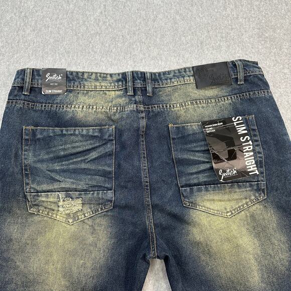 Switch Remarkable Slim Straight Jeans Mens 42/32 Denim Distressed Stonewashed - Picture 3 of 8